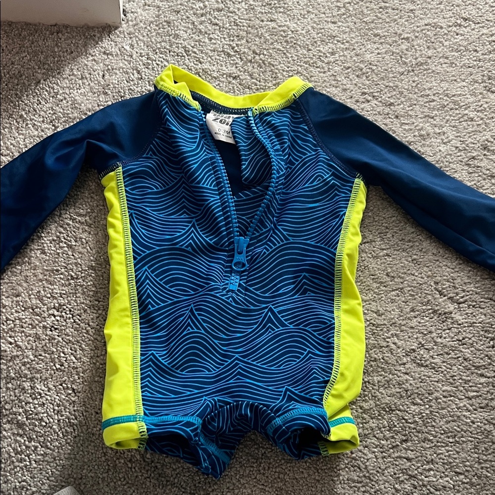 Wave Pattern Kids Rashguard - Blue and Yellow